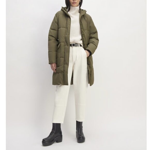 Everlane Jackets & Blazers - Everlane The Renew Long Puffer Hooded Jacket Kalamata Green S